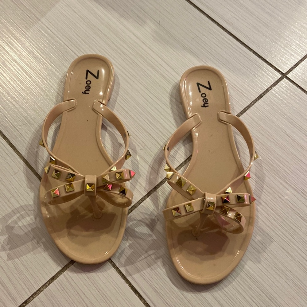 Nude studded sandals